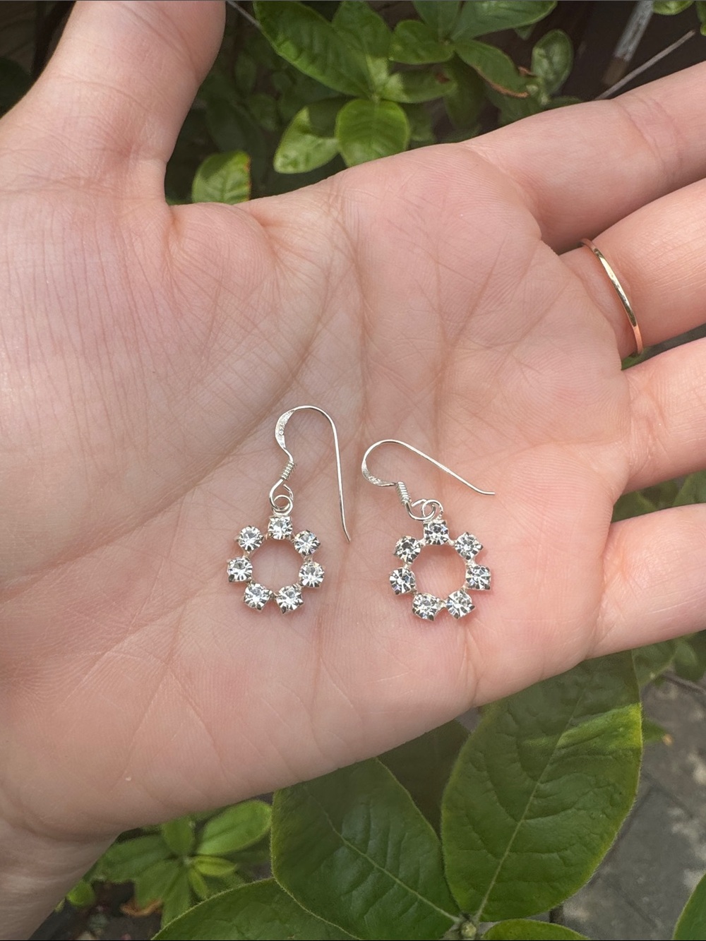 Vintage Silver Flower Hoop Dangle Earrings - stamped 925